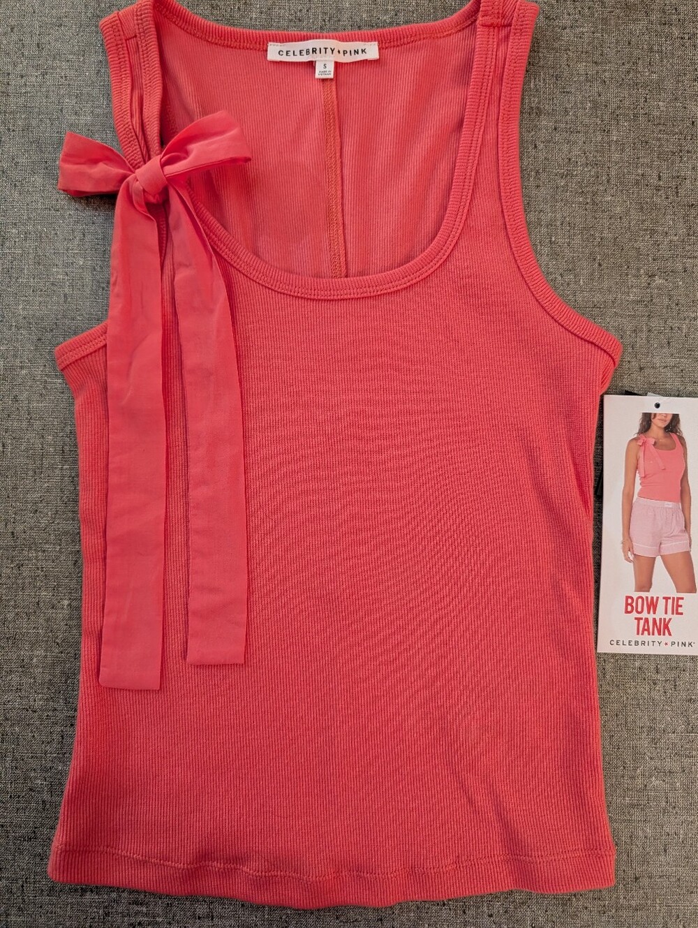 Celebrity Pink Orange Bow-Accent Ribbed Tank NWT Size S